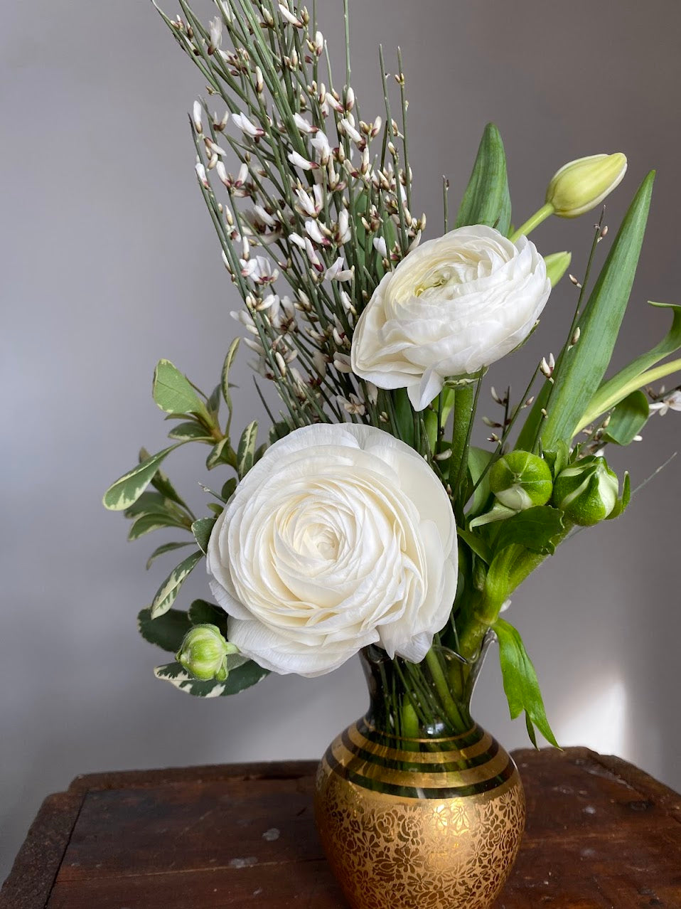 "gatsby " // fresh cut floral arrangement in gold vintage vase