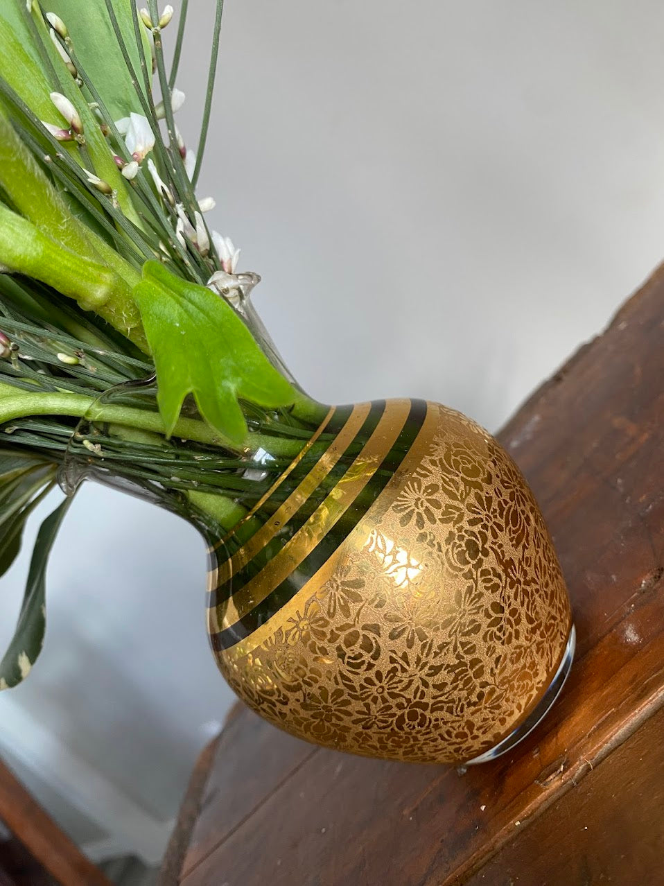 "gatsby " // fresh cut floral arrangement in gold vintage vase