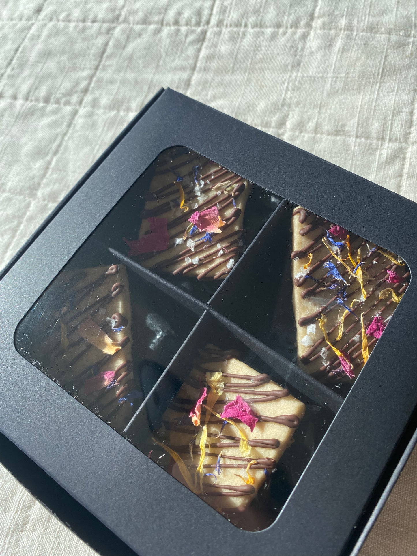 Chocolate botanical shortbread cookies
