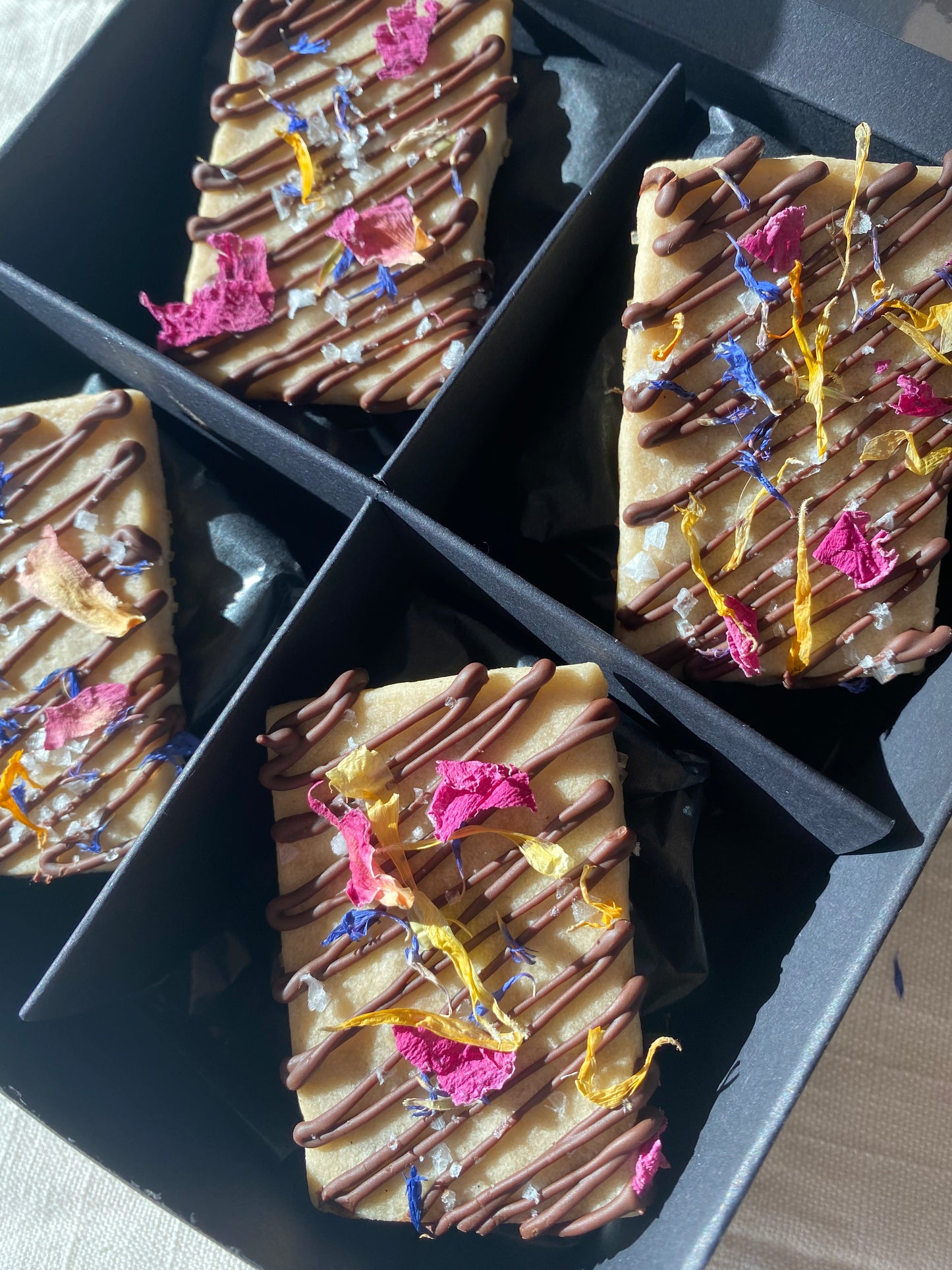 Chocolate botanical shortbread cookies