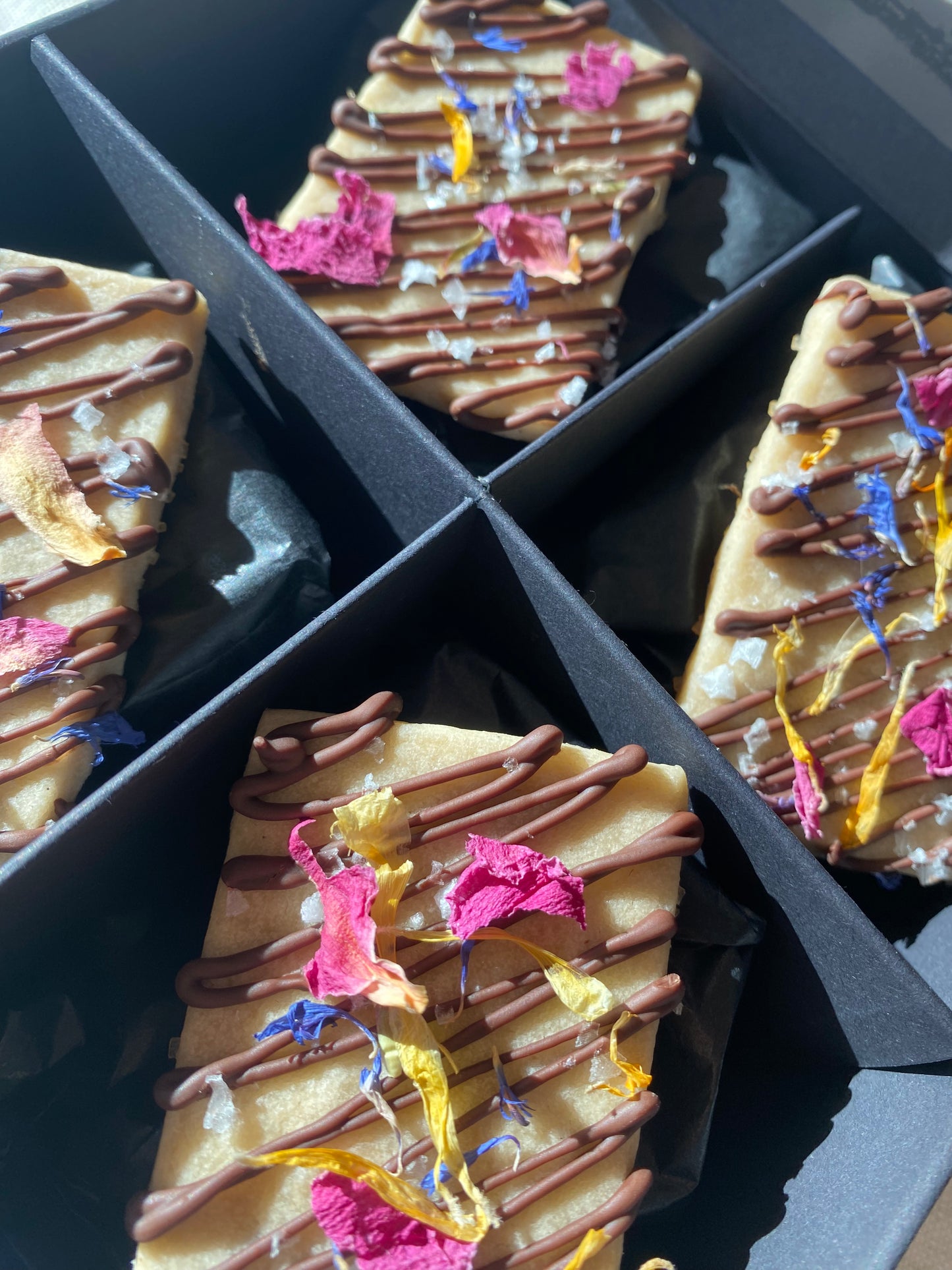 Chocolate botanical shortbread cookies